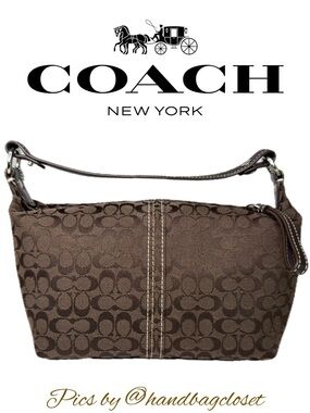 Coach Chocolate Dark Brown Y2K Rare Signature C Mini Wristlet Hobo Bag